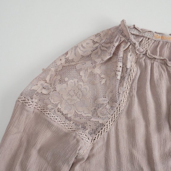 Knox Rose Long Sleeve Blouse Top Women Size S Rayon Dusty Pink Laced Boho Flowy - Picture 5 of 11